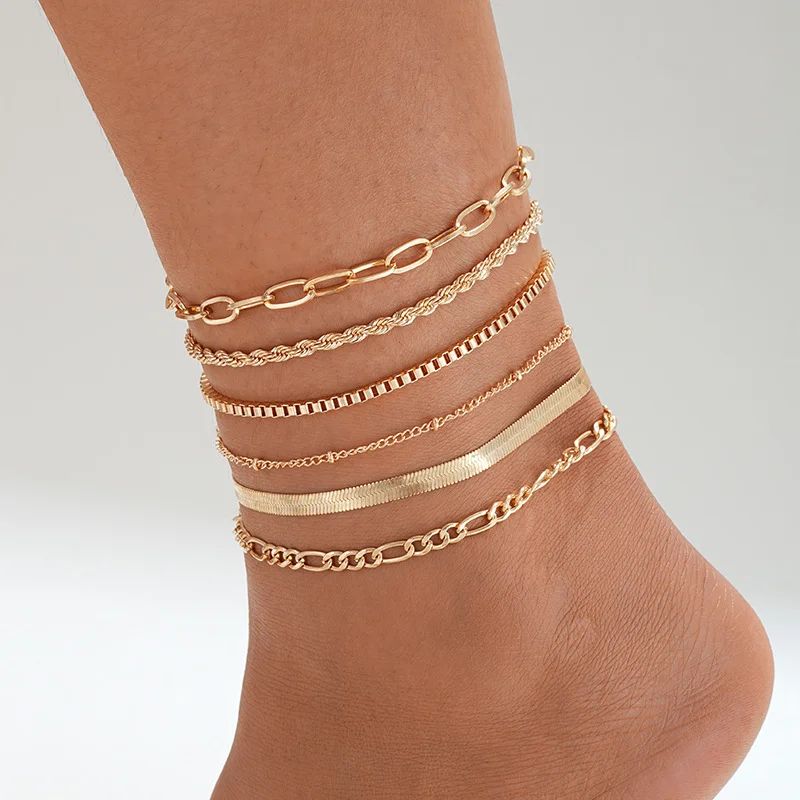 Bohemian Rice Beads Anklet Set - Starfish Pendant, Sea Shell Multilayer Foot Jewelry