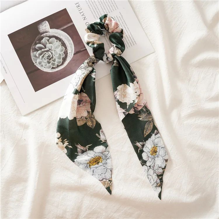 Leopard Print Bow Satin Hair Tie Scrunchies - Elastic Ponytail Band for Women & Girls