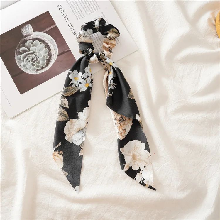 Leopard Print Bow Satin Hair Tie Scrunchies - Elastic Ponytail Band for Women & Girls