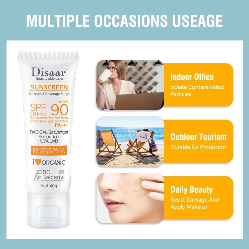 Disaar Sunscreen Cream SPF 90 - UV Protection, Moisturizing Sunblock for Face & Body