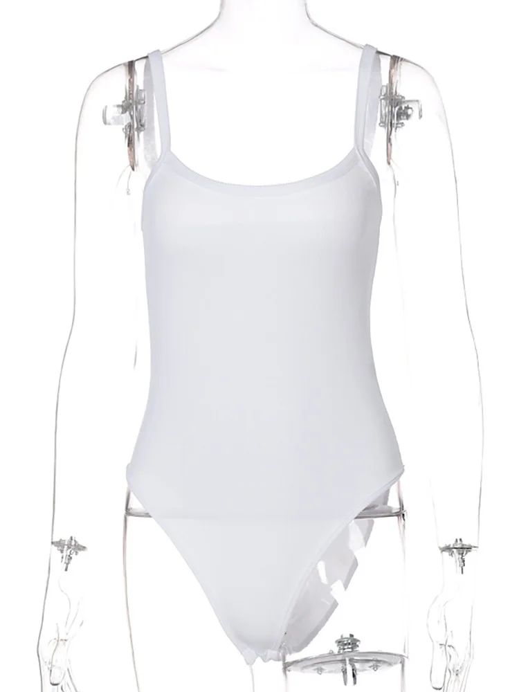 Strap Solid Bodycon Bodysuit – Sexy Sleeveless Summer Jumpsuit for Women