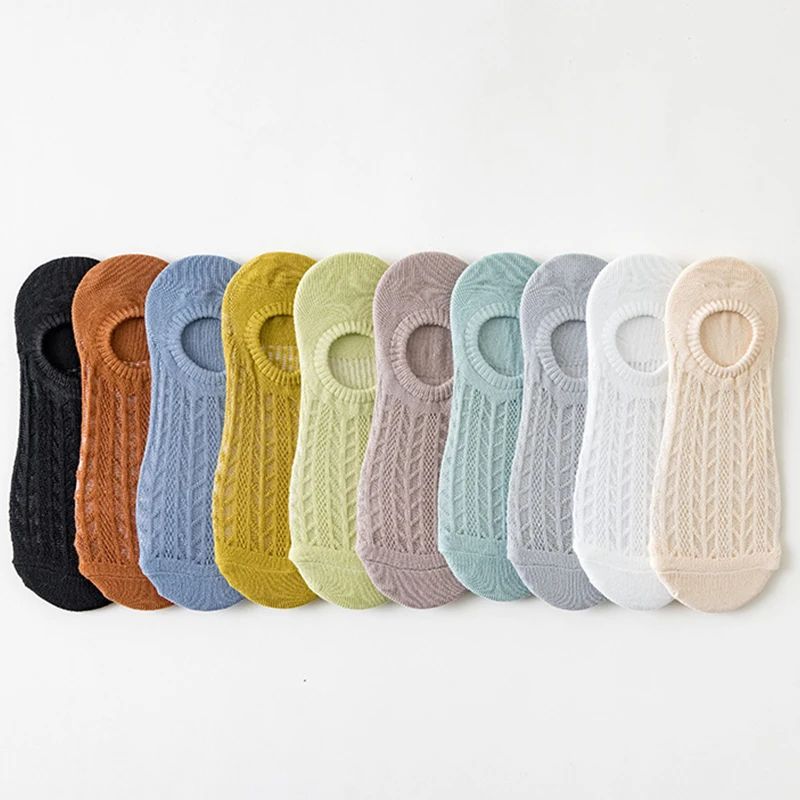 Women’s Summer Invisible No-Show Socks - Lace Breathable Cotton Boat Socks with Non-Slip Silicone