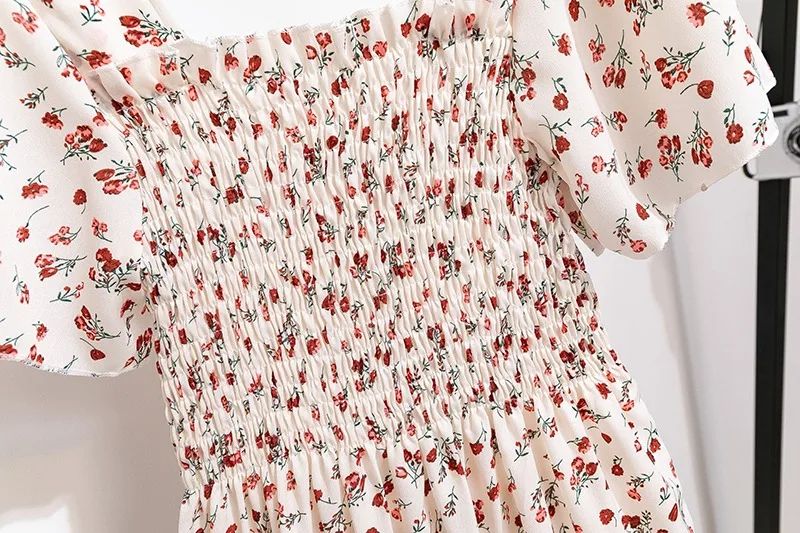 Women’s Spring Summer Chiffon Midi Dress - Floral Print, Pleated, Backless with Elastic Waist