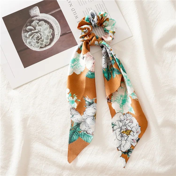Leopard Print Bow Satin Hair Tie Scrunchies - Elastic Ponytail Band for Women & Girls