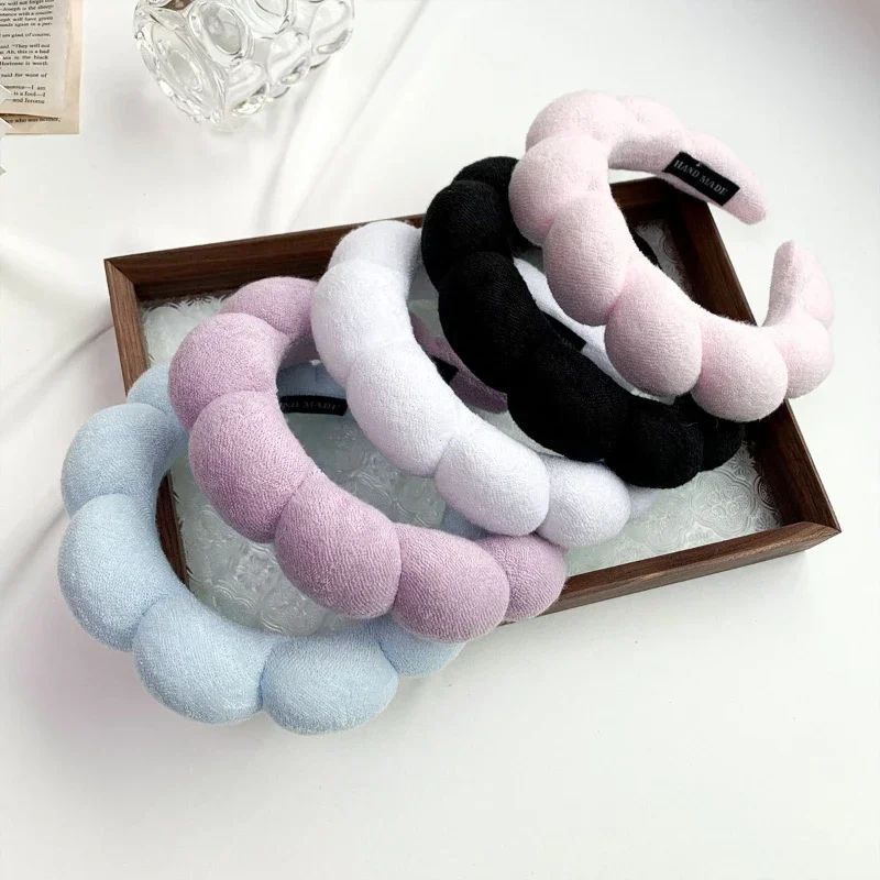Fashion Sponge Headband for Women - Puffy Hair Band, Retro Terry Cloth Makeup Hair Accessory