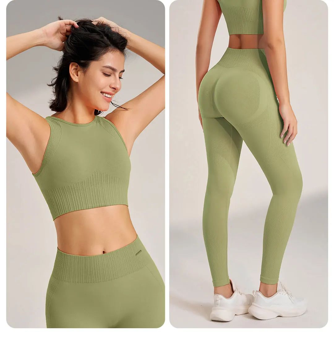 Women’s High-Waisted Yoga Set – Seamless Leggings & Top for Fitness