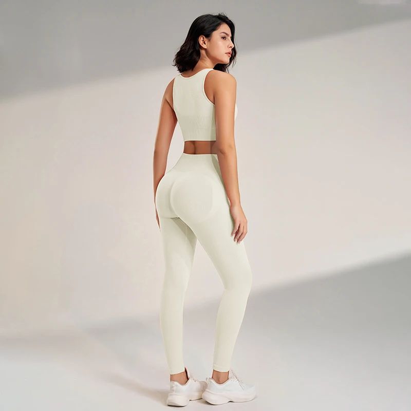 Women’s High-Waisted Yoga Set – Seamless Leggings & Top for Fitness