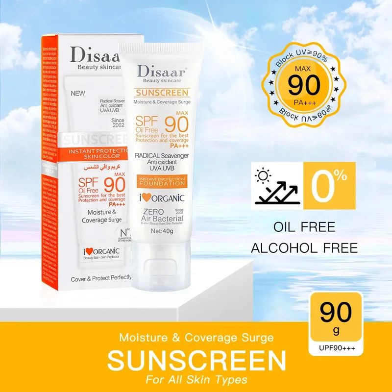Disaar Sunscreen Cream SPF 90 - UV Protection, Moisturizing Sunblock for Face & Body