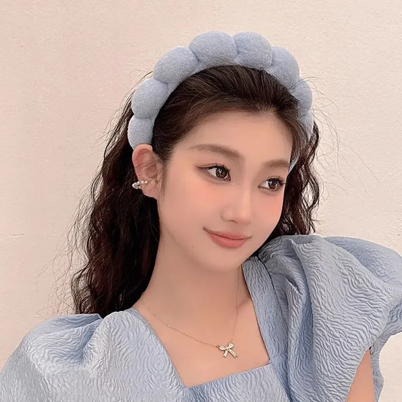 Fashion Sponge Headband for Women - Puffy Hair Band, Retro Terry Cloth Makeup Hair Accessory