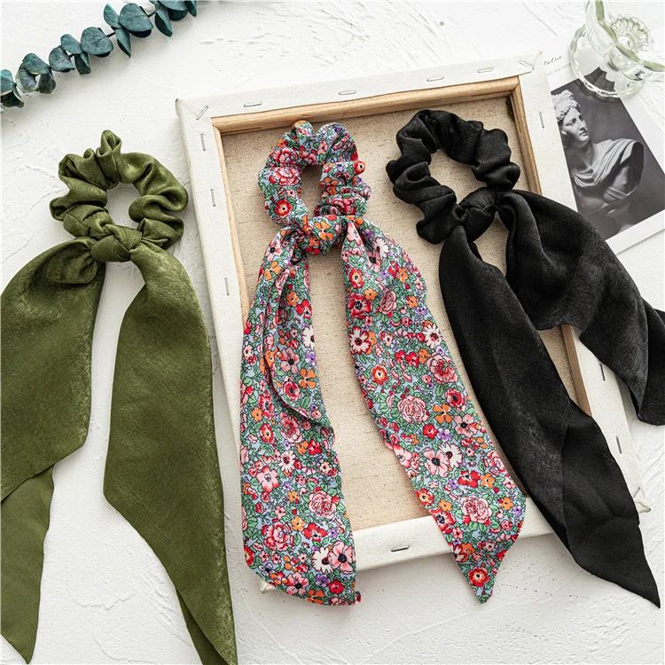 Leopard Print Bow Satin Hair Tie Scrunchies - Elastic Ponytail Band for Women & Girls