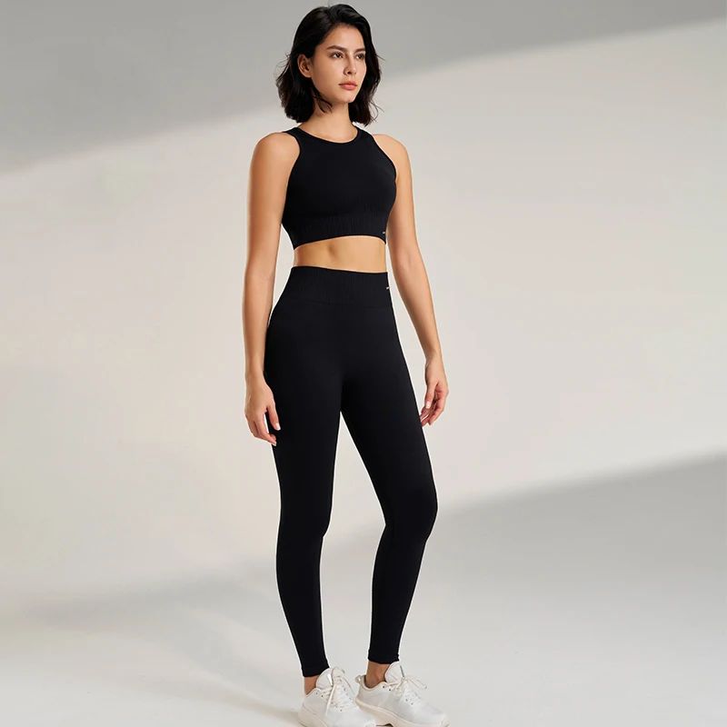 Women’s High-Waisted Yoga Set – Seamless Leggings & Top for Fitness