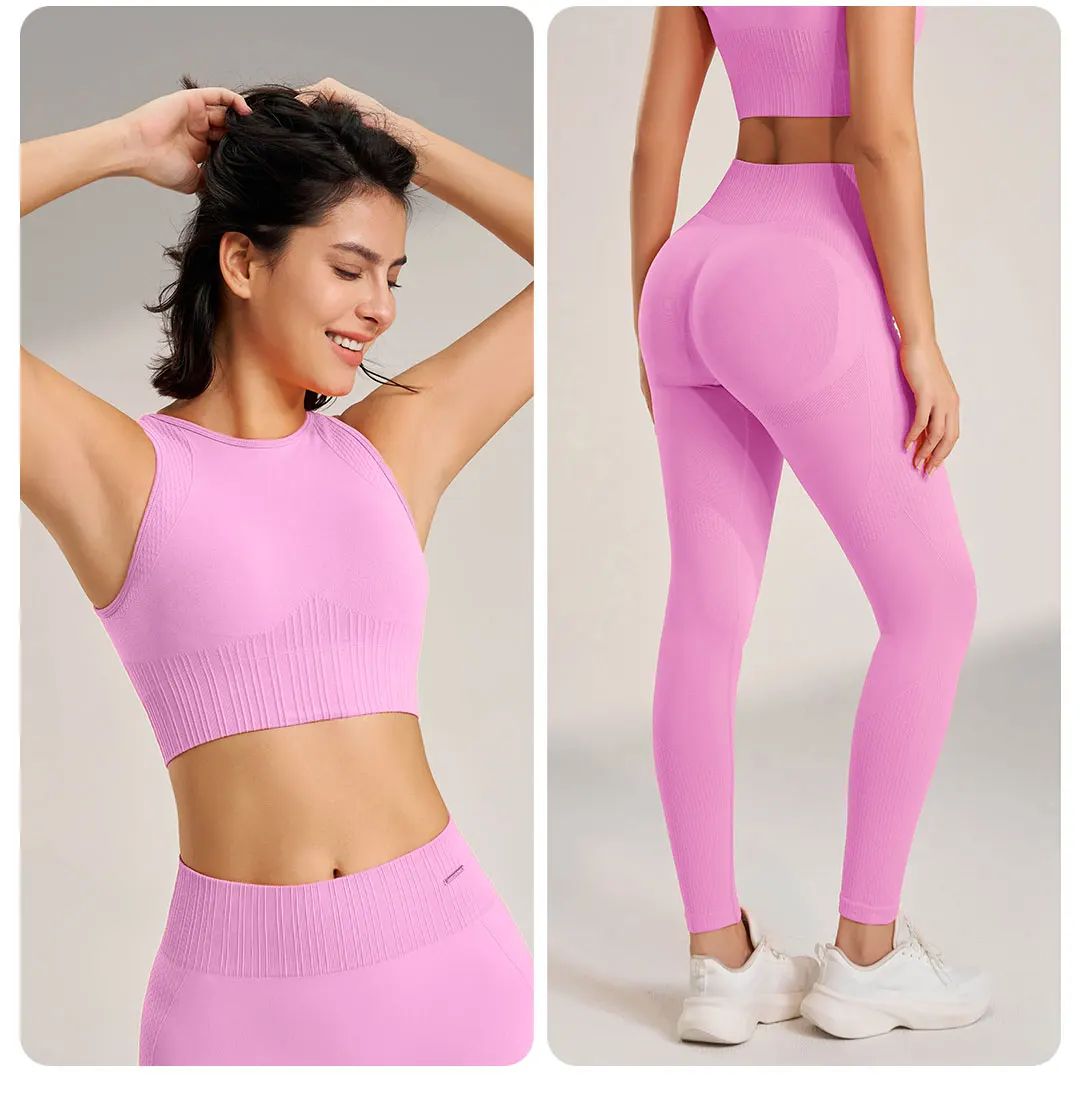 Women’s High-Waisted Yoga Set – Seamless Leggings & Top for Fitness