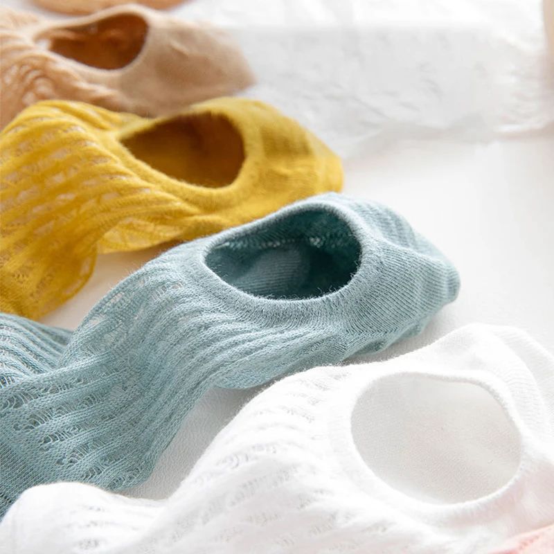 Women’s Summer Invisible No-Show Socks - Lace Breathable Cotton Boat Socks with Non-Slip Silicone