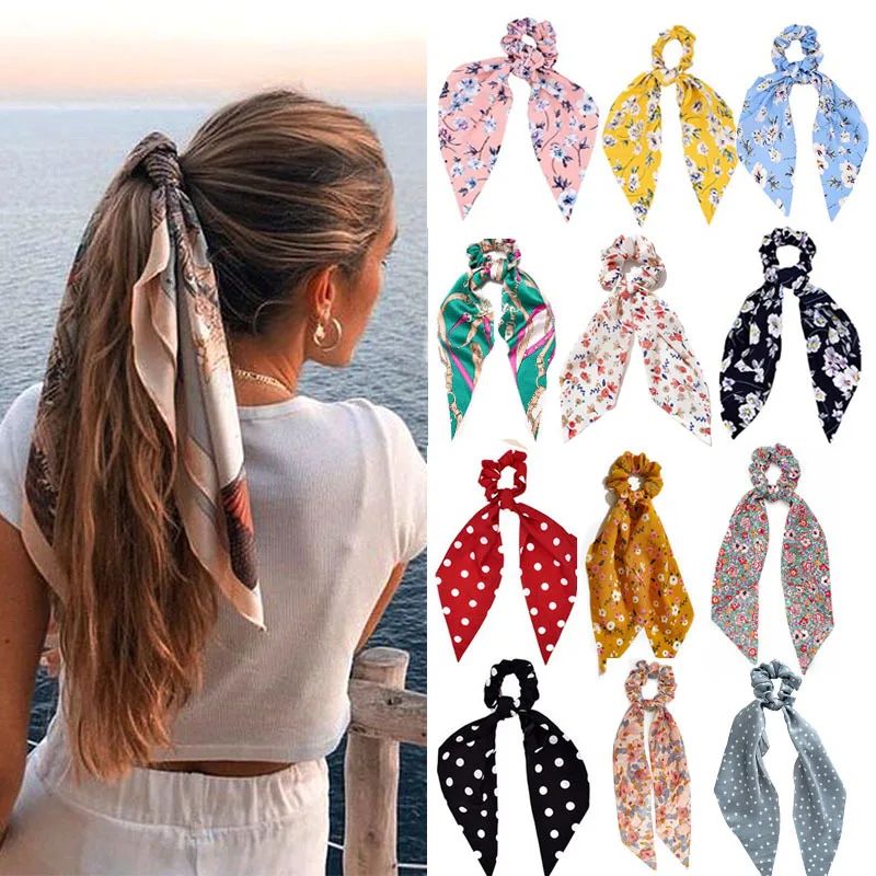 Leopard Print Bow Satin Hair Tie Scrunchies - Elastic Ponytail Band for Women & Girls