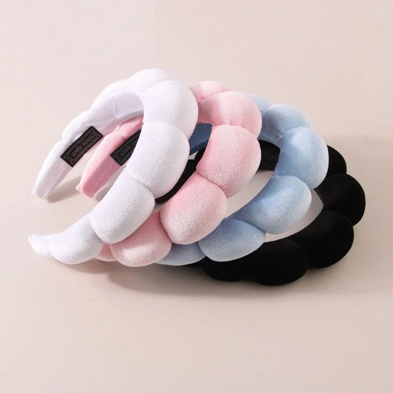 Fashion Sponge Headband for Women - Puffy Hair Band, Retro Terry Cloth Makeup Hair Accessory
