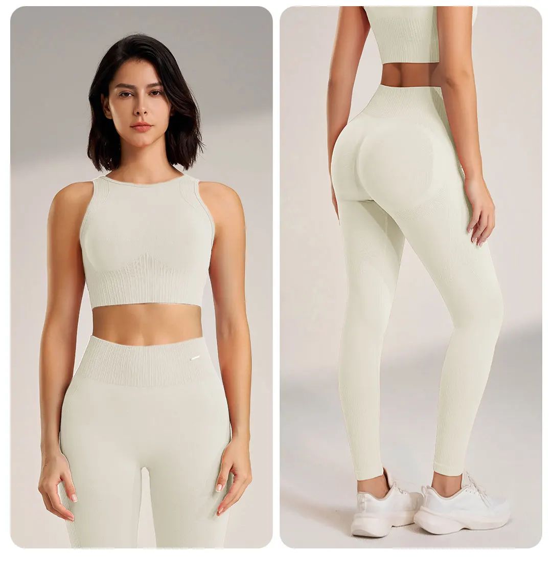 Women’s High-Waisted Yoga Set – Seamless Leggings & Top for Fitness