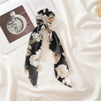 Leopard Print Bow Satin Hair Tie Scrunchies - Elastic Ponytail Band for Women & Girls
