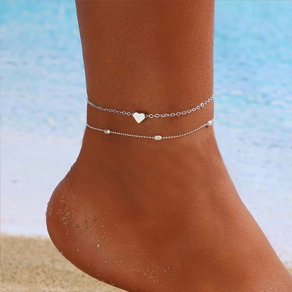 Bohemian Rice Beads Anklet Set - Starfish Pendant, Sea Shell Multilayer Foot Jewelry