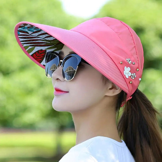 Women’s Wide Brim Foldable Sun Hat - Anti-UV Beach Visor Cap for Summer Vacation