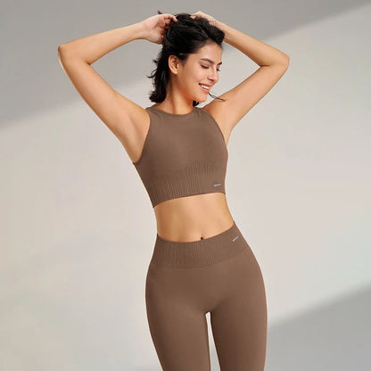 Women’s High-Waisted Yoga Set – Seamless Leggings & Top for Fitness