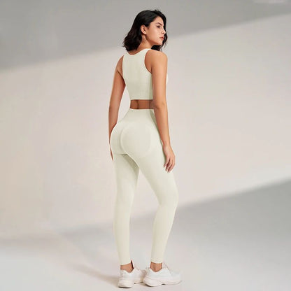 Women’s High-Waisted Yoga Set – Seamless Leggings & Top for Fitness