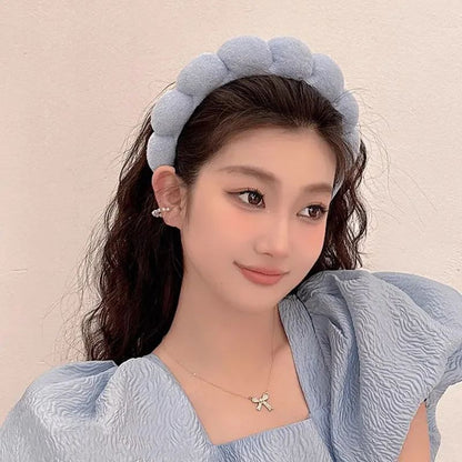 Fashion Sponge Headband for Women - Puffy Hair Band, Retro Terry Cloth Makeup Hair Accessory