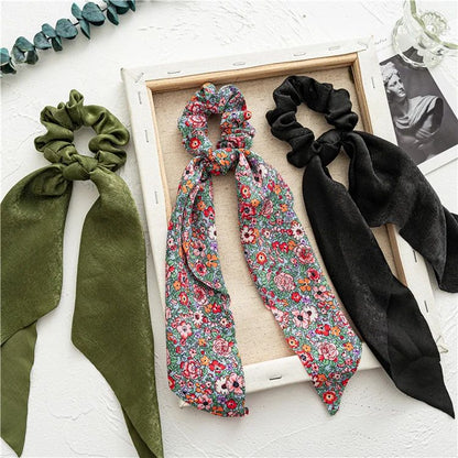 Leopard Print Bow Satin Hair Tie Scrunchies - Elastic Ponytail Band for Women & Girls