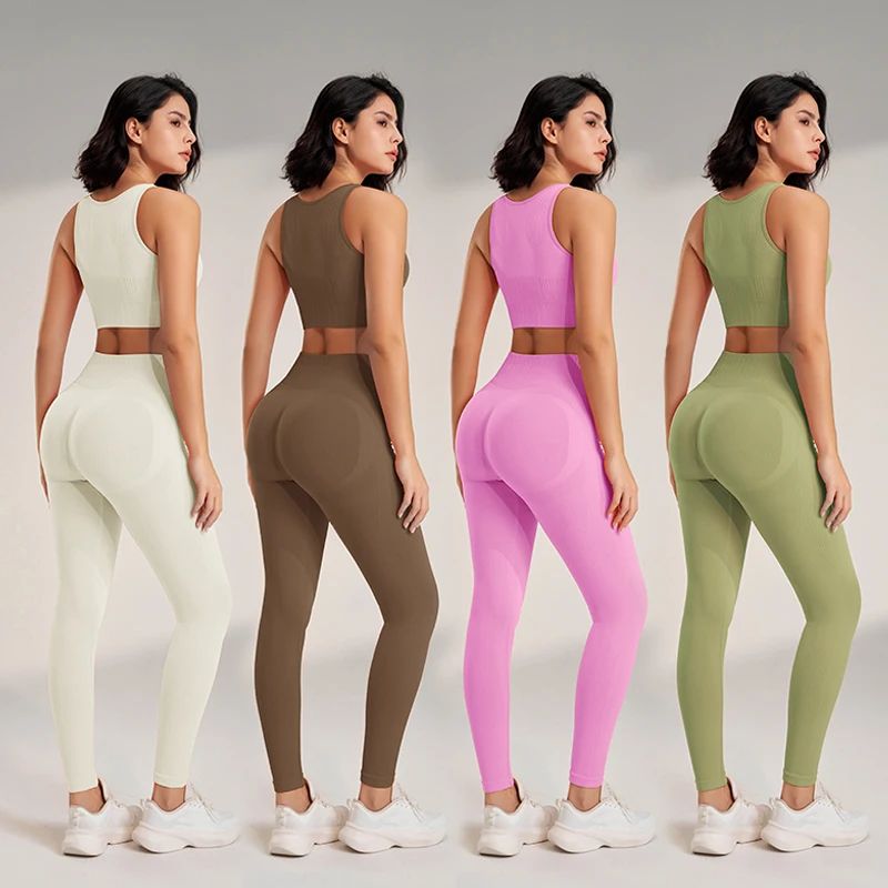 Women’s High-Waisted Yoga Set – Seamless Leggings & Top for Fitness