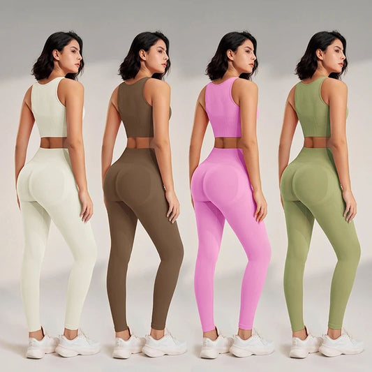 Women’s High-Waisted Yoga Set – Seamless Leggings & Top for Fitness