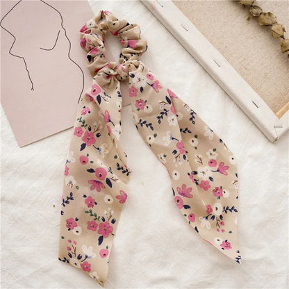 Leopard Print Bow Satin Hair Tie Scrunchies - Elastic Ponytail Band for Women & Girls