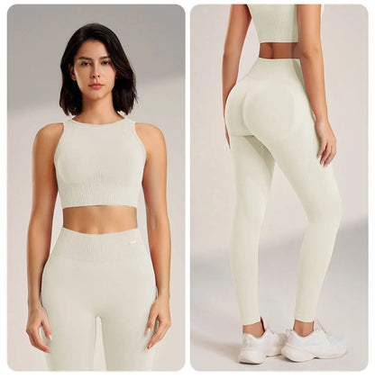 Women’s High-Waisted Yoga Set – Seamless Leggings & Top for Fitness