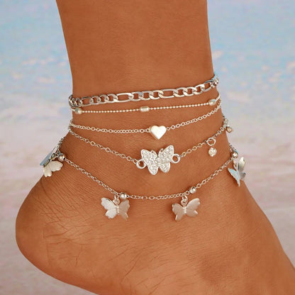 Bohemian Rice Beads Anklet Set - Starfish Pendant, Sea Shell Multilayer Foot Jewelry
